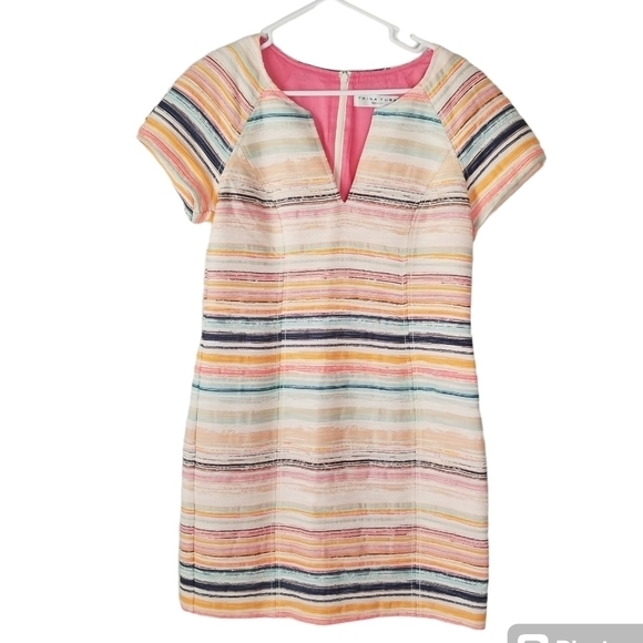 Trina Turk Multi-colored Angela Sandscape Jacquard Short Sleeve Shift Dress 8 - Picture 2 of 16